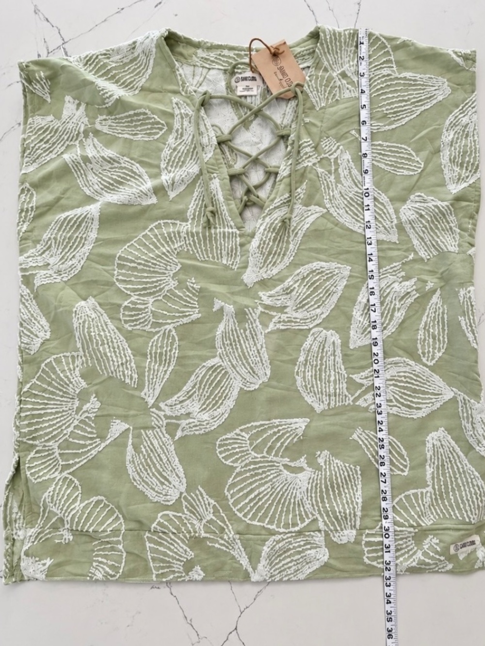 Sand Cloud Sage Green 100% Organic Cotton Lace Up Beach Swim Cover Up OS Poncho - Picture 8 of 10